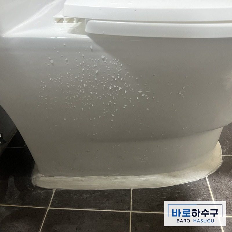 배관 세척 뒤 변기를 다시 붙이고 백시멘트로 마감한 안양 현장